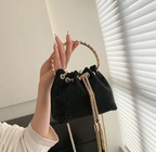 Solid Color Rhinestone Drawstring Crossbody Medium Bucket Bag Clutch Purse For Woman