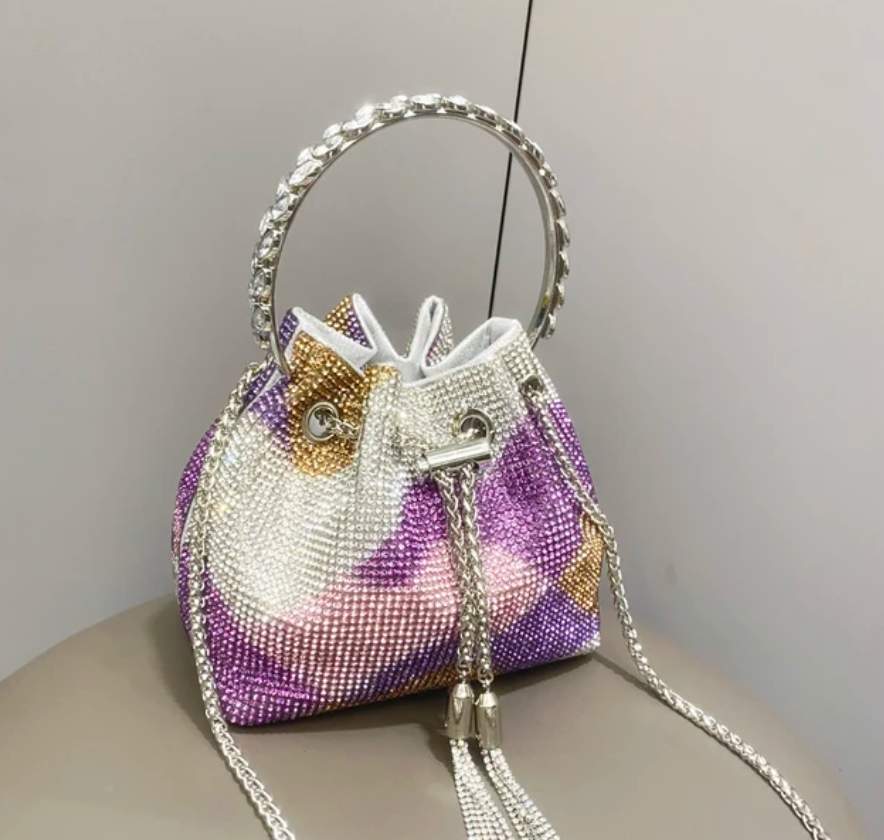 Woman Trending Medium Rhinestone Cross Body Clutch Shoulder Bag Luxury Designer Evening Purse