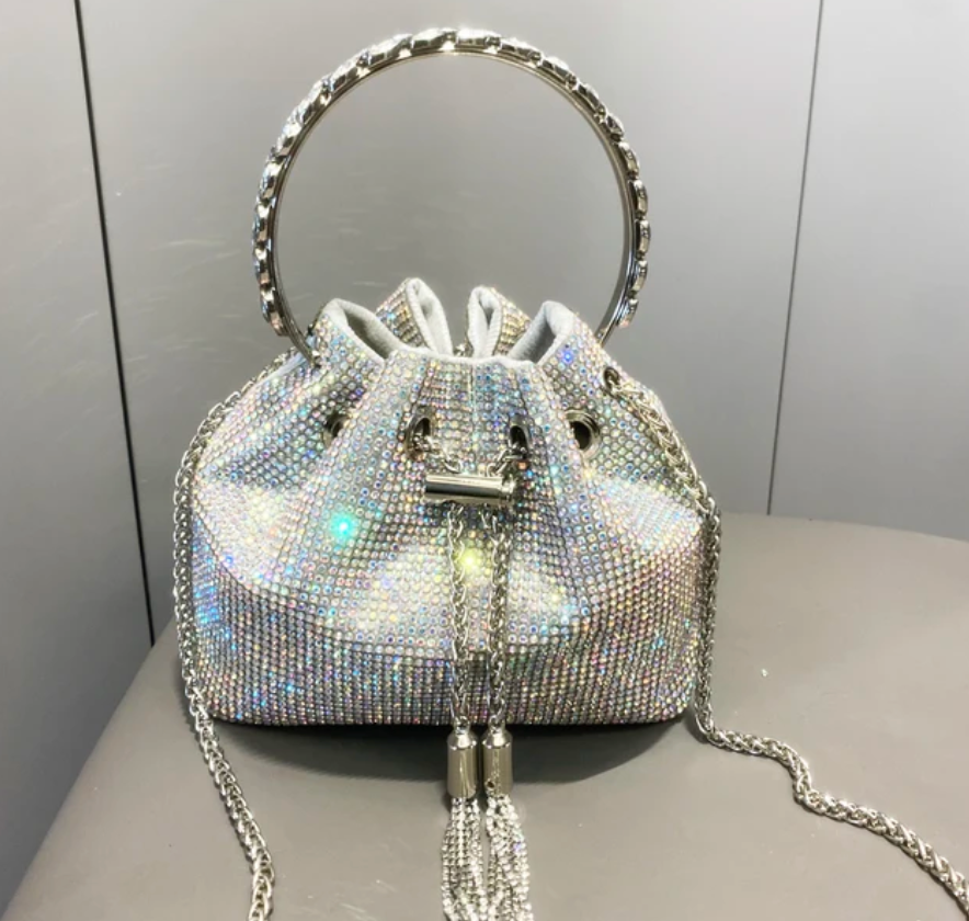 Woman Trending Medium Rhinestone Cross Body Clutch Shoulder Bag Luxury Designer Evening Purse