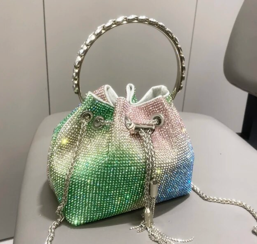 Woman Trending Medium Rhinestone Cross Body Clutch Shoulder Bag Luxury Designer Evening Purse