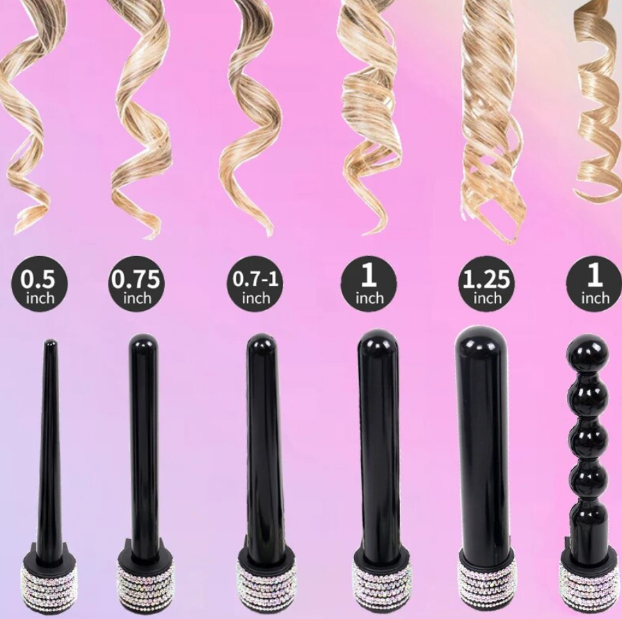 6 in 1 Hair Curling wand Rhinestone Professional 6 Barrel Curling Iron