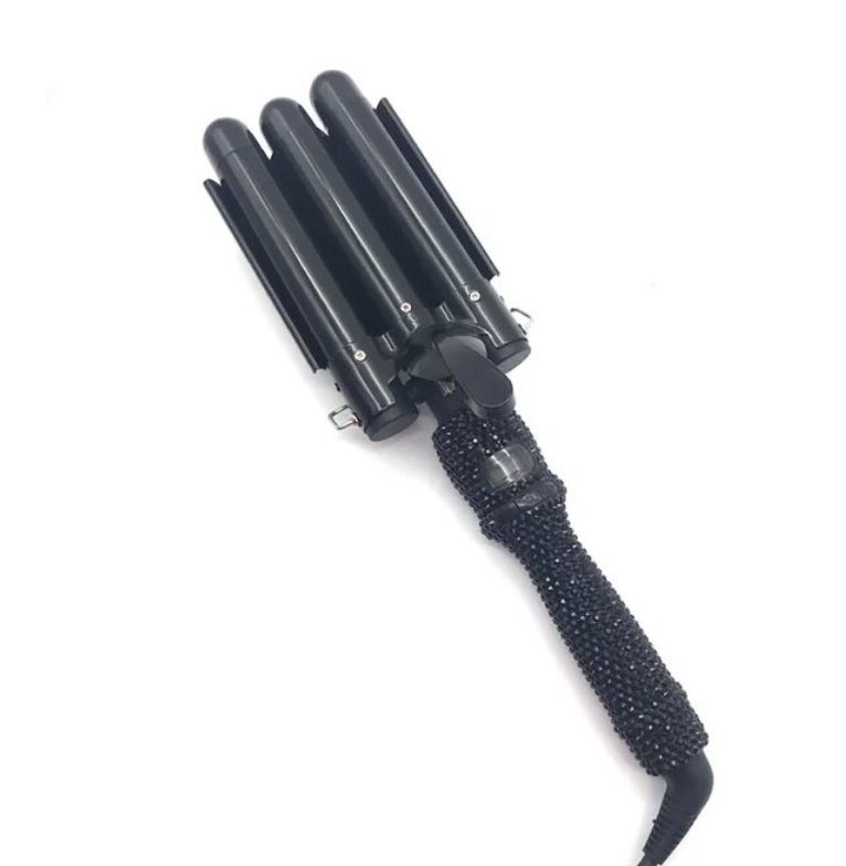 Rhinestone 3 Barrel Ceramic Hair Crimper LCD Display Curling Iron Hair Styling Wand