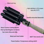 Rhinestone 3 Barrel Ceramic Hair Crimper LCD Display Curling Iron Hair Styling Wand