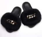 Fox Fur Slippers Plush Trending Gold Chain Furry Woman Cute Indoor Slipper Slides