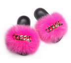 Fox Fur Slippers Plush Trending Gold Chain Furry Woman Cute Indoor Slipper Slides