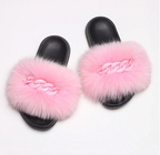 NEW Fashion Slides Womans Fur Matching Color Chain Soft Furry Fox Fur Chain Sandals
