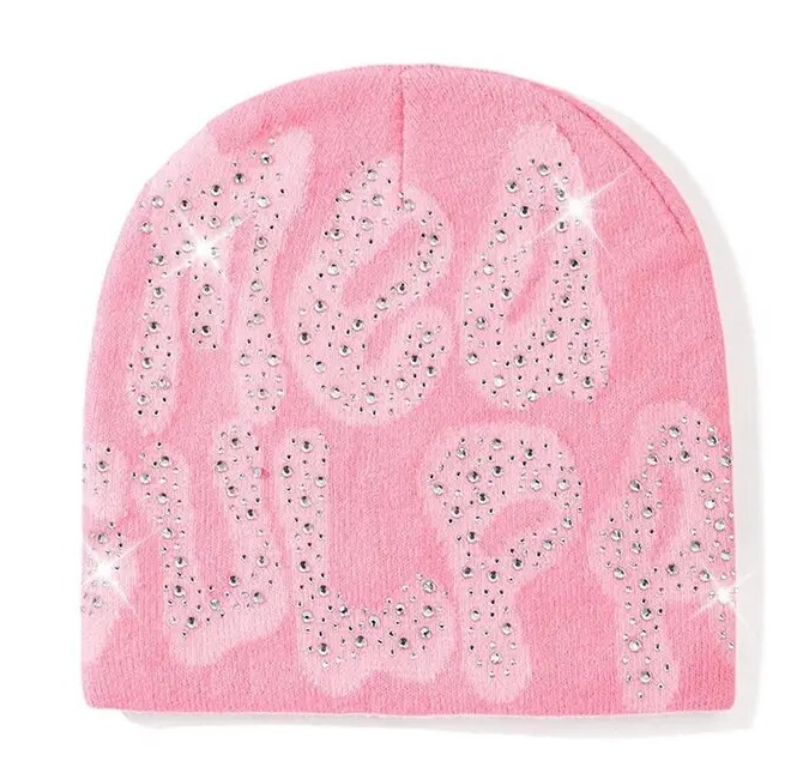 Rhinestone MEA Y2K Culpa Beanie Hat Soft Warm Knitted Stretch Men Woman Head Cap