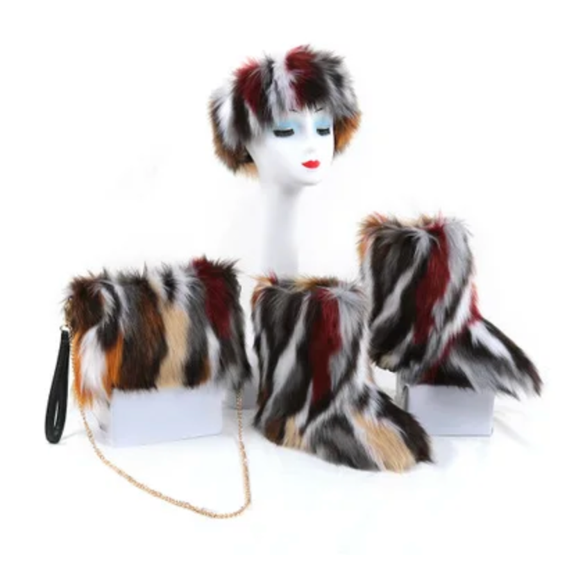 Childrens 3pcs Faux Fur Boots/ HeadBand / Fur Purse Winter Girly Fashion Accessories