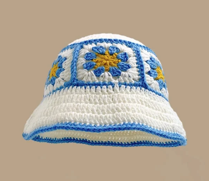 Crochet Knitted Bucket Hat Hollow Fashion Handmade Y2K Korean Fashion Design Cap