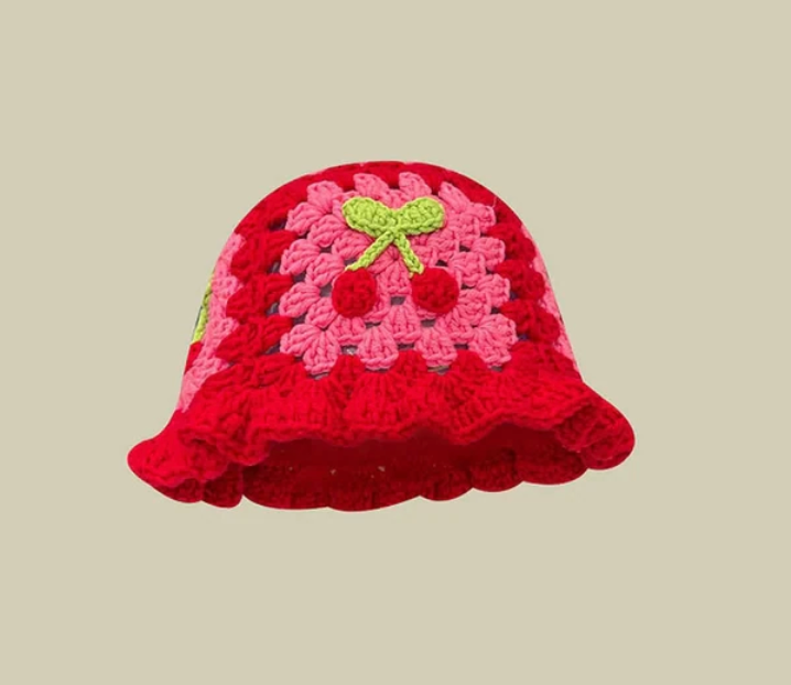 Crochet Knitted Bucket Hat Hollow Fashion Handmade Y2K Korean Fashion Design Cap