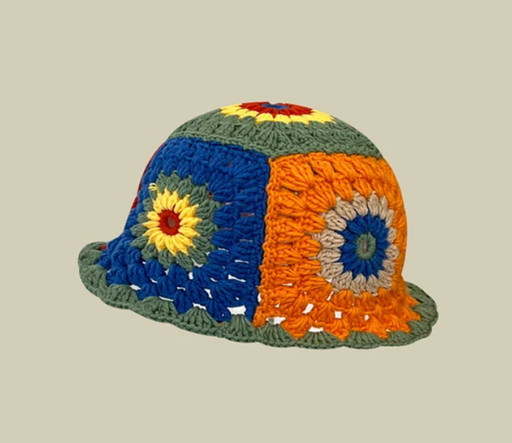 Crochet Knitted Bucket Hat Hollow Fashion Handmade Y2K Korean Fashion Design Cap