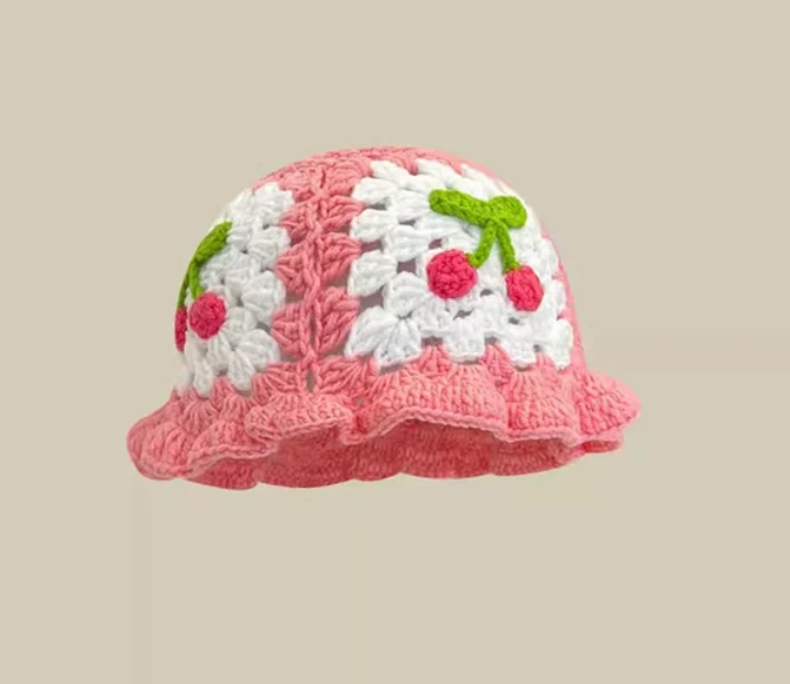 Crochet Knitted Bucket Hat Hollow Fashion Handmade Y2K Korean Fashion Design Cap
