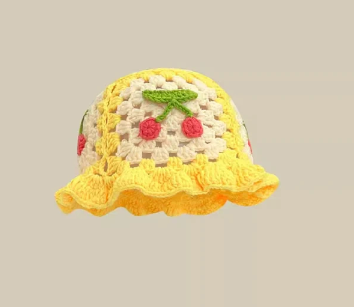 Crochet Knitted Bucket Hat Hollow Fashion Handmade Y2K Korean Fashion Design Cap