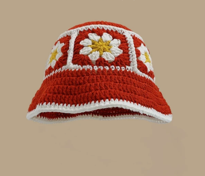Crochet Knitted Bucket Hat Hollow Fashion Handmade Y2K Korean Fashion Design Cap