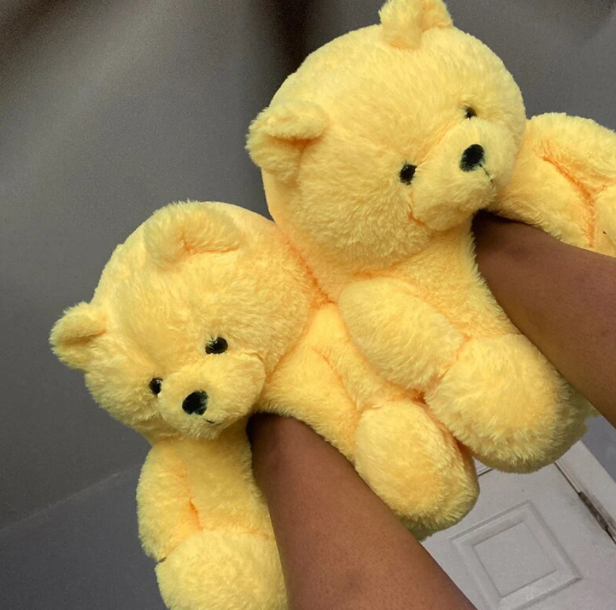 Teddy Bear Plush Fashion Furry Cute House Slippers Warm Comfortable Slip On Cartoon Slides