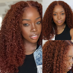 Human Hair Pre Plucked Reddish Brown Jerry Curl HD Transparent Lace 250% Density Wig