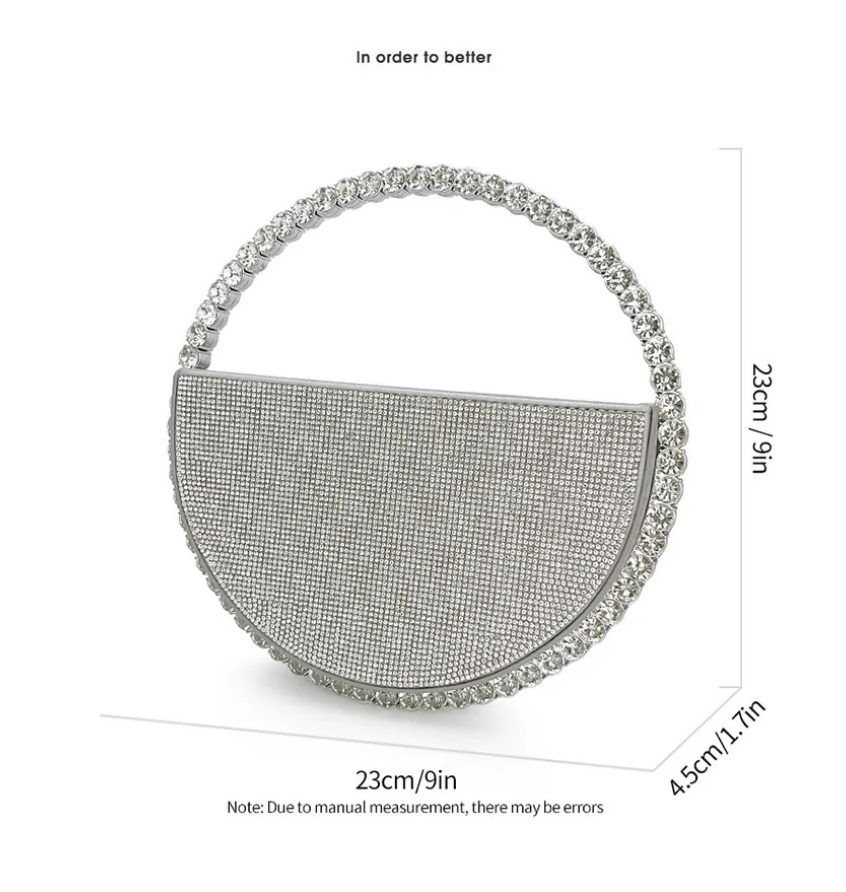 Round Hollow Clutch Purse Trending Rhinestone Silver Evening Mini Handbag For Women