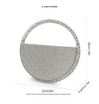 Round Hollow Clutch Purse Trending Rhinestone Silver Evening Mini Handbag For Women