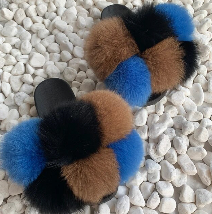 NEW Trending Pom Pom Womans Furry Slides Cute Rabbit Fur Fox Fashion Slippers
