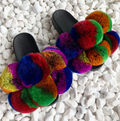 NEW Trending Pom Pom Womans Furry Slides Cute Rabbit Fur Fox Fashion Slippers