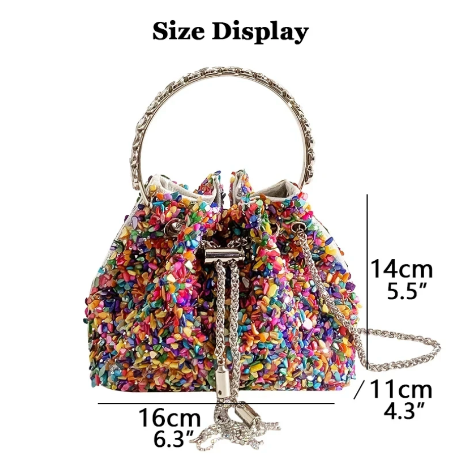 Womans Colorful Fashion Tote Bucket Chain Shoulder Handbag Y2k Design