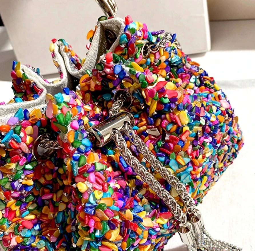 Womans Colorful Fashion Tote Bucket Chain Shoulder Handbag Y2k Design