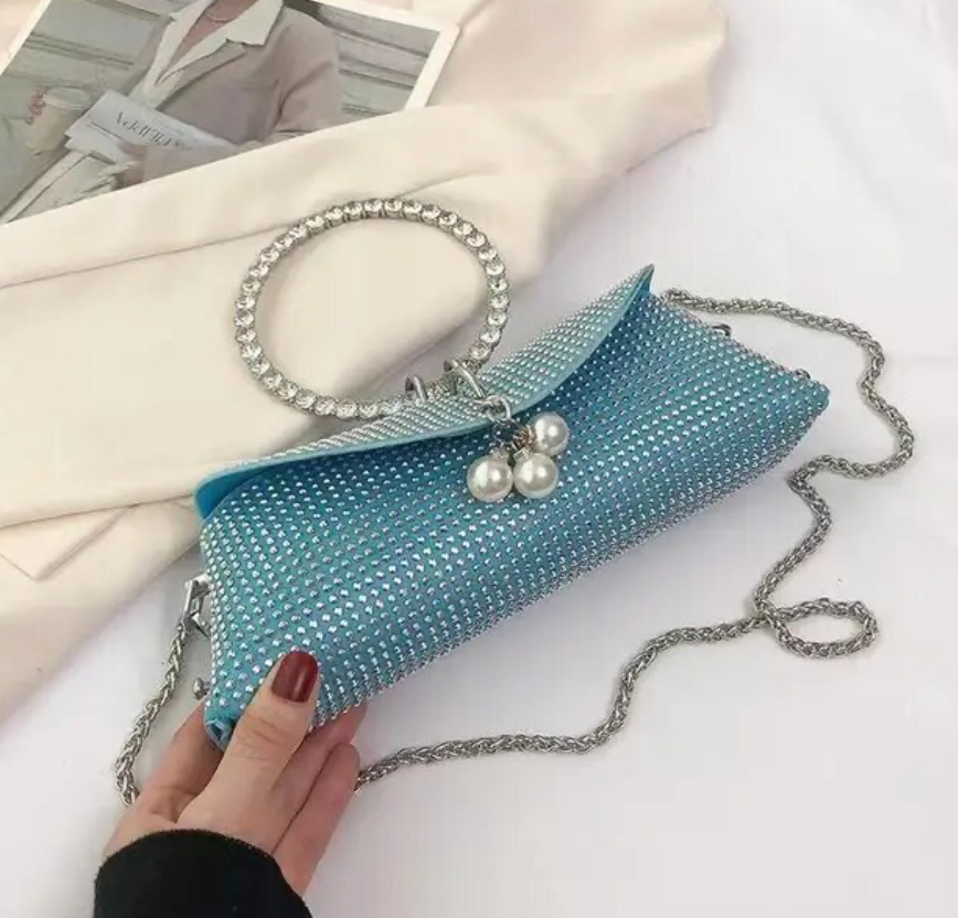 Rhinestone Diamond Womans Handbag Bling Evening Sparkly Square Clutch Purse