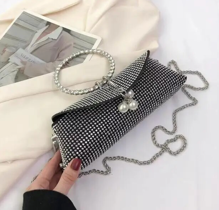 Rhinestone Diamond Womans Handbag Bling Evening Sparkly Square Clutch Purse