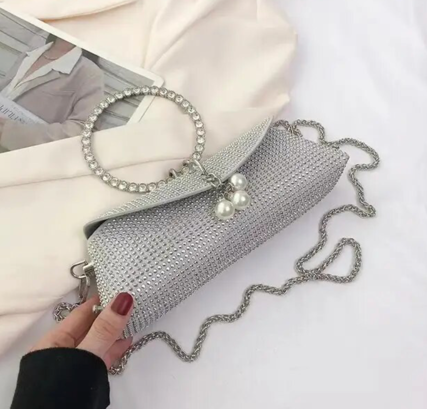 Rhinestone Diamond Womans Handbag Bling Evening Sparkly Square Clutch Purse