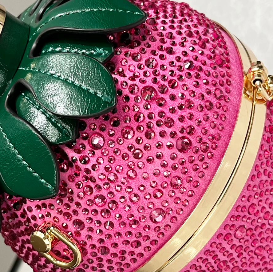 Cute Straberry Rhinestone Womans Clutch Purse Bucket Shoulder Bag