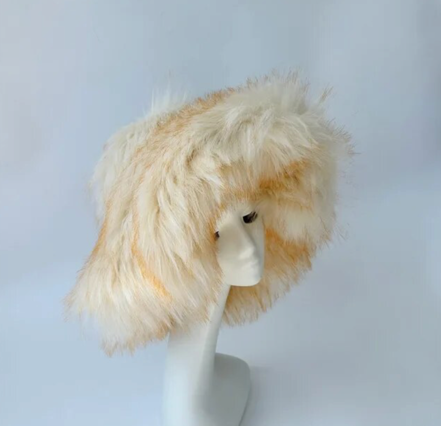 Womans Fashion Plush Faux Fur Trending Winter Rabbit Fur Oversized Fishermans Hat And Bag Set