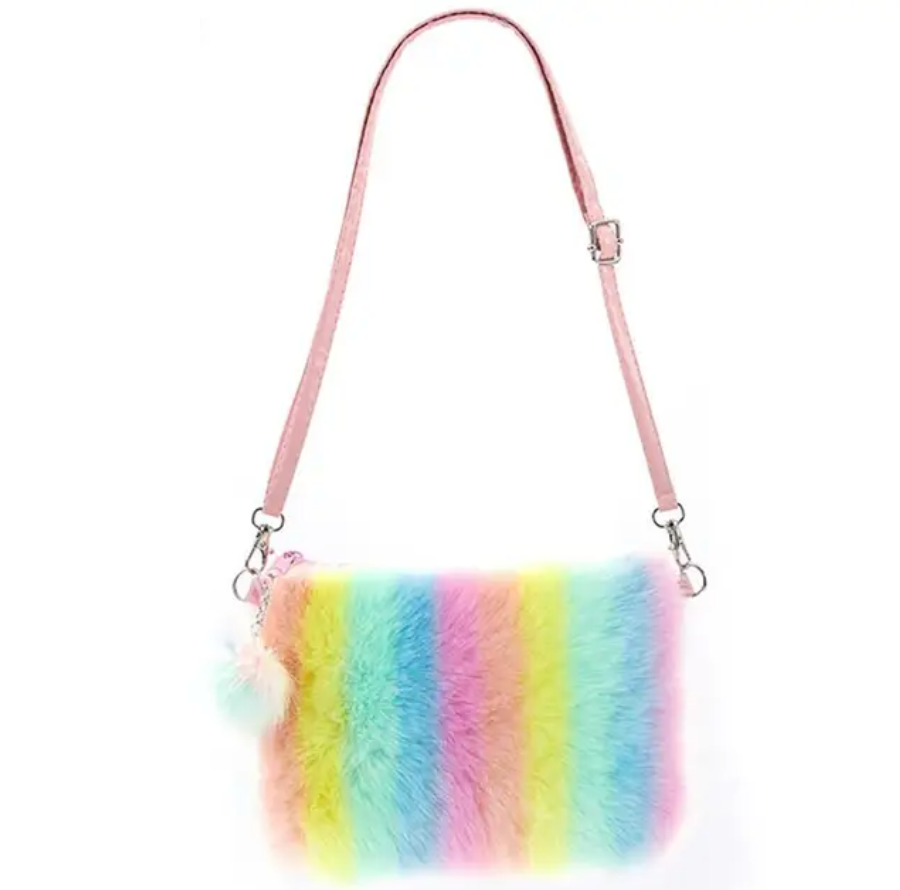 Cute Plush Rainbow Girls Handbag Furry Satchel Handbag
