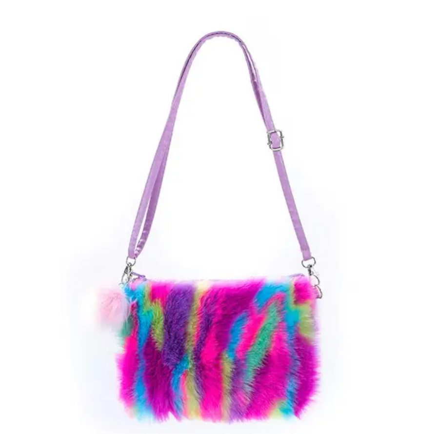 Cute Plush Rainbow Girls Handbag Furry Satchel Handbag