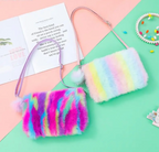 Cute Plush Rainbow Girls Handbag Furry Satchel Handbag