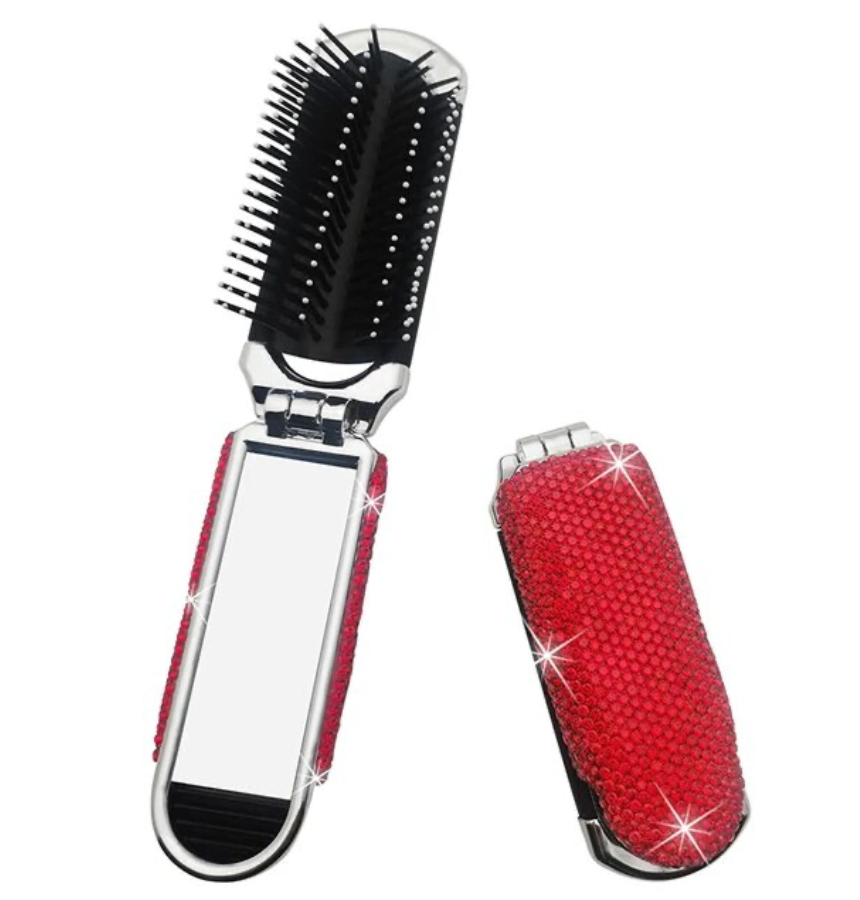 Travel Size Rhinestone Portable Comb Mirror Combo Bling Travel Pocket Styling Tool