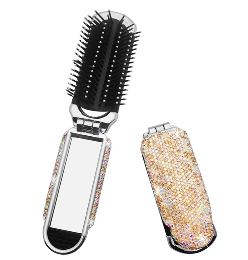 Travel Size Rhinestone Portable Comb Mirror Combo Bling Travel Pocket Styling Tool