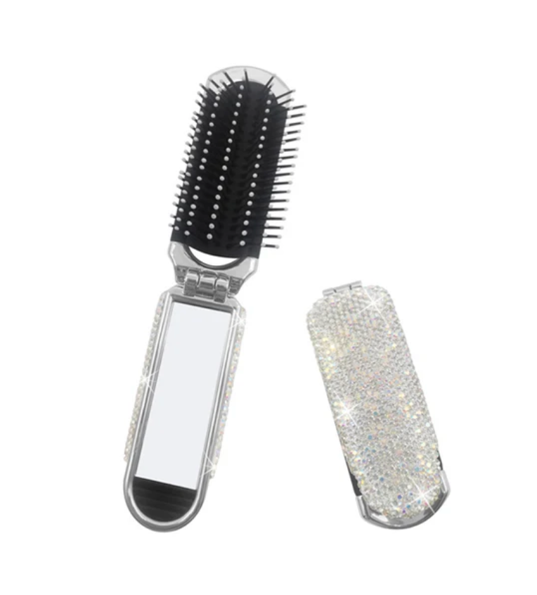 Travel Size Rhinestone Portable Comb Mirror Combo Bling Travel Pocket Styling Tool