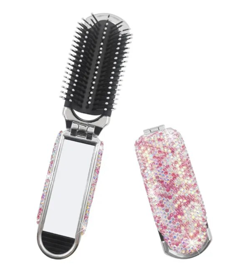 Travel Size Rhinestone Portable Comb Mirror Combo Bling Travel Pocket Styling Tool