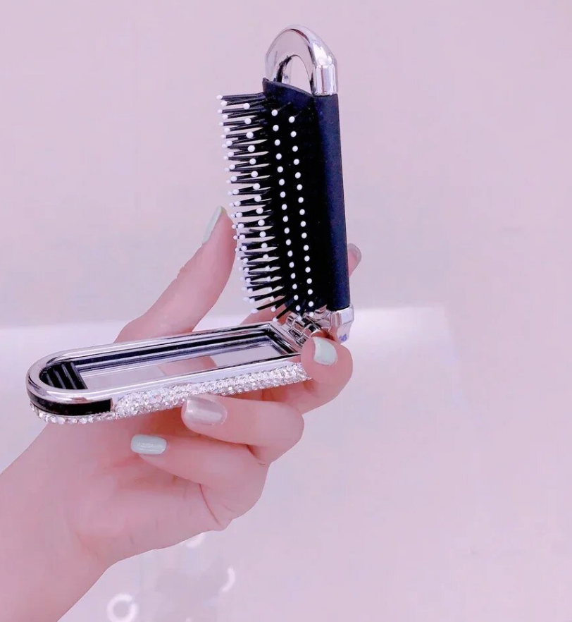 Travel Size Rhinestone Portable Comb Mirror Combo Bling Travel Pocket Styling Tool
