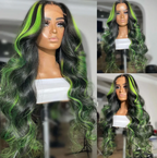 Highlight Green Body Wave Human Hair Lace front HD Frontal Remy Hair Wig