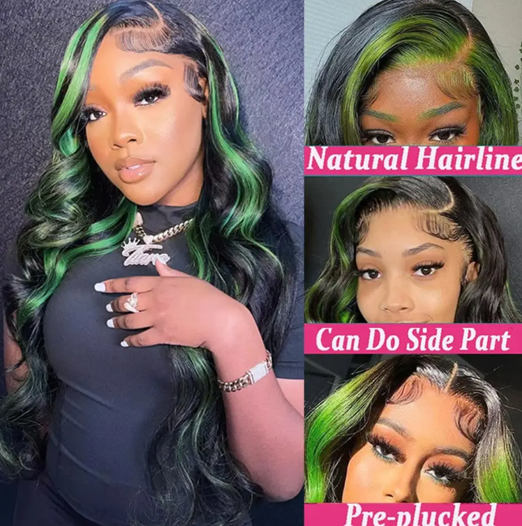 Highlight Green Body Wave Human Hair Lace front HD Frontal Remy Hair Wig