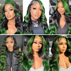 Highlight Green Body Wave Human Hair Lace front HD Frontal Remy Hair Wig