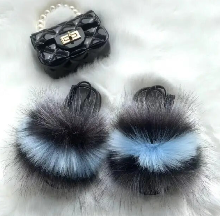 Girls Pearl Chain Handbag And Faux Fluffy Slipper Toddlers Cute Accessory Set