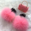 Girls Pearl Chain Handbag And Faux Fluffy Slipper Toddlers Cute Accessory Set