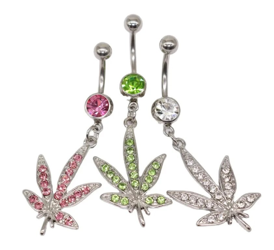 1 Pcs Dangle Rhinestone Surgical steel Weed Leaf Stylish Belly Button Piercing Navel Jewelry