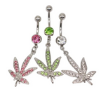 1 Pcs Dangle Rhinestone Surgical steel Weed Leaf Stylish Belly Button Piercing Navel Jewelry
