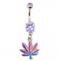 1 Pcs Dangle Rhinestone Surgical steel Weed Leaf Stylish Belly Button Piercing Navel Jewelry