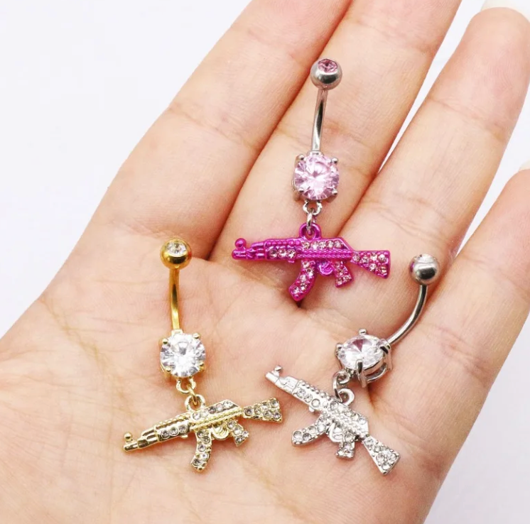 Dangle Belly Button Piercing 1 Pcs Gun Gem Design Fashion Body Piercing