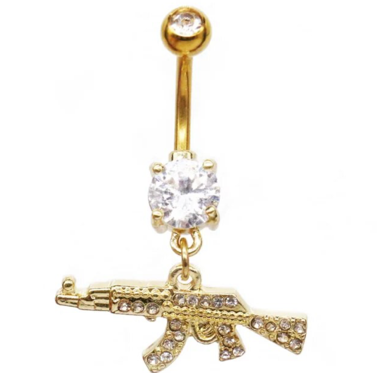 Dangle Belly Button Piercing 1 Pcs Gun Gem Design Fashion Body Piercing
