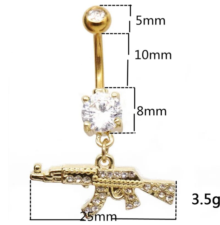 Dangle Belly Button Piercing 1 Pcs Gun Gem Design Fashion Body Piercing